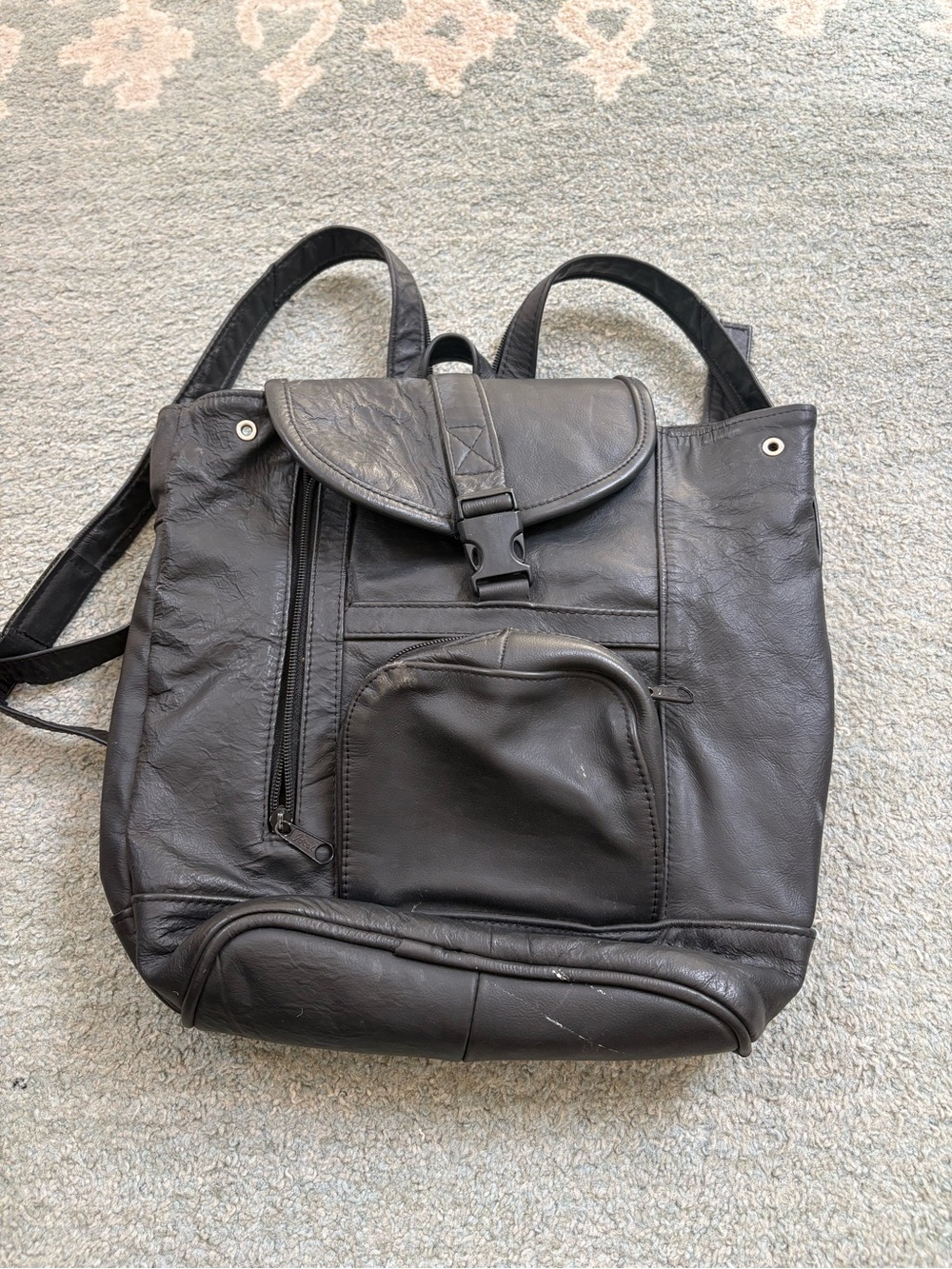 Black Leather Backpack Tote - Classic Everyday Carry